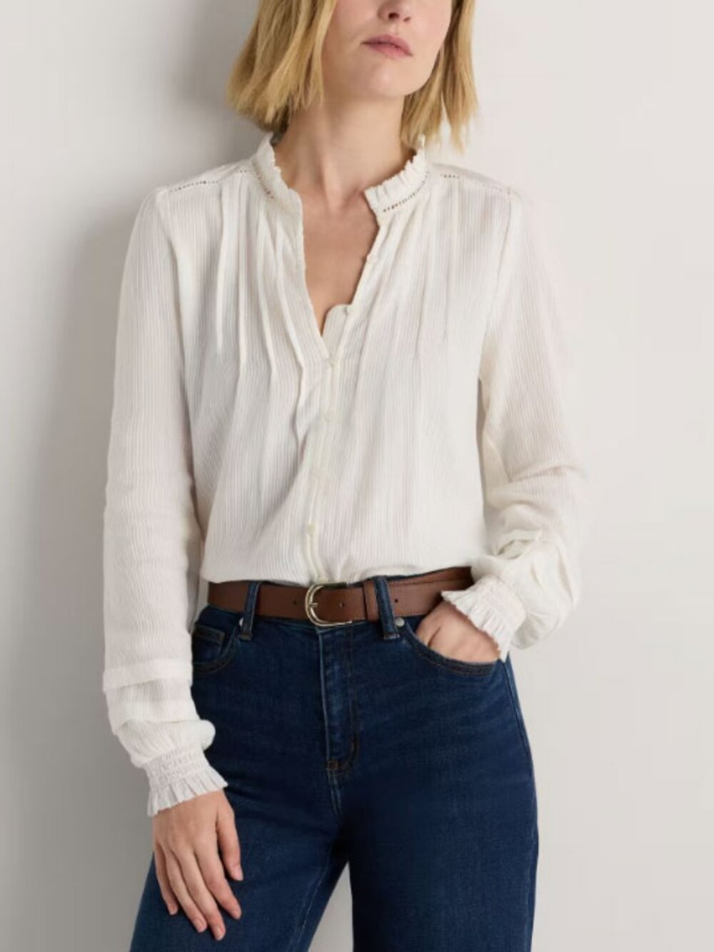 Quince Organic Textured Cotton Peasant Blouse